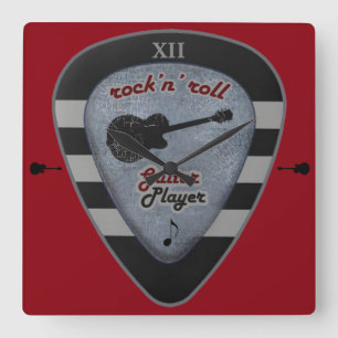 time to rock/ a guitar pick quadratische wanduhr