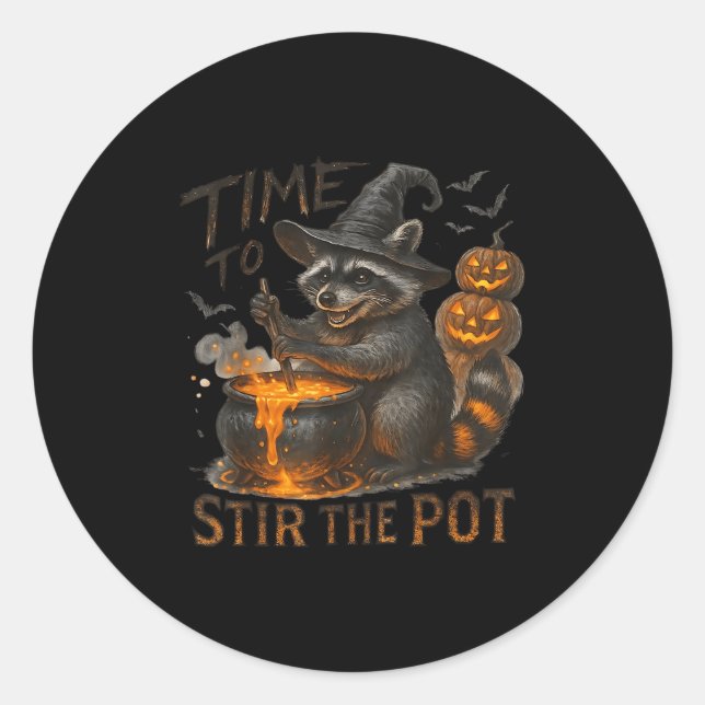 Time To Stir T Funny Raccoon Retro Halloween Anima Runder Aufkleber (Vorderseite)