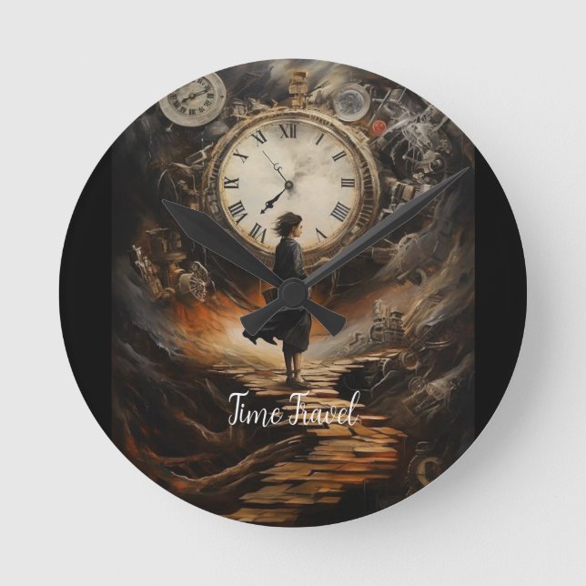 Time Travel Steampunk Wall Clock - Fantasy Art Clo Runde Wanduhr (Vorderseite)