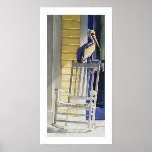 "Time Traveler" Pelican on Rocking Chair Poster