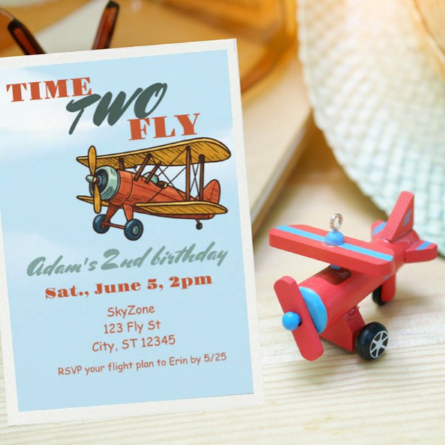 Time TWO Fly, Airplane 2nd birthday Einladung (Von Creator hochgeladen)