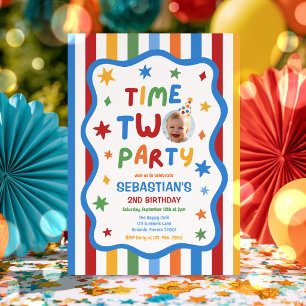 Time Two Party Farbiger Junge 2. Geburtstagsfeier  Einladung