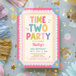 Time Two Party Whimsical Mädchen 2. Geburtstagsfei Einladung