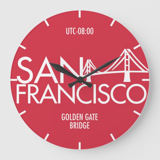 Time Zone Typografy Wall Clock San Francisco Große Wanduhr (Vorderseite)