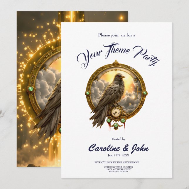 Timekeeper Raven – Gothic Clockwork  Einladung (Vorne/Hinten)