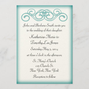 Timeless aquamarine Fairytale-Rolle-Hochzeit Einladung
