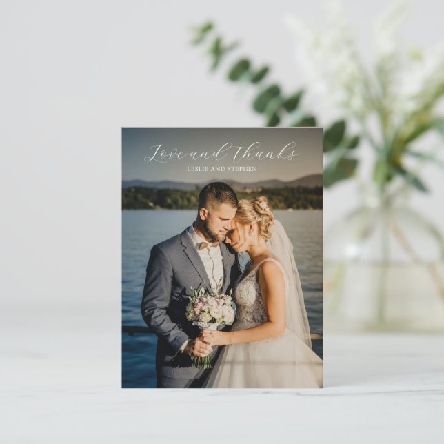 Timeless Black and White Photo Elegant Wedding Dankeskarte (Stehend Vorderseite)