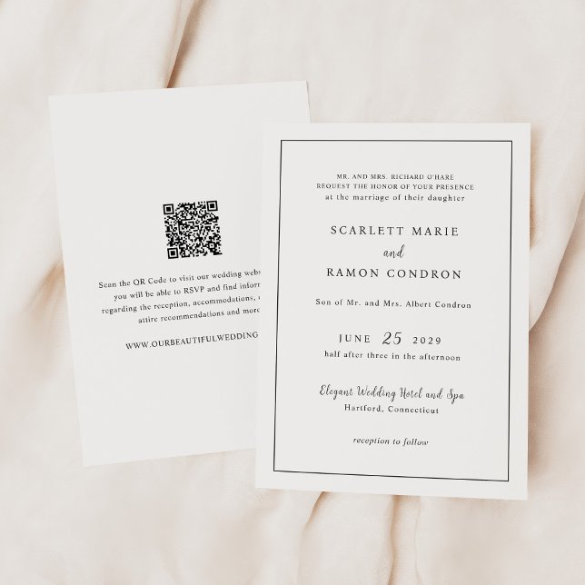 Timeless Black and White QR Code Elegant Wedding Einladung (Von Creator hochgeladen)