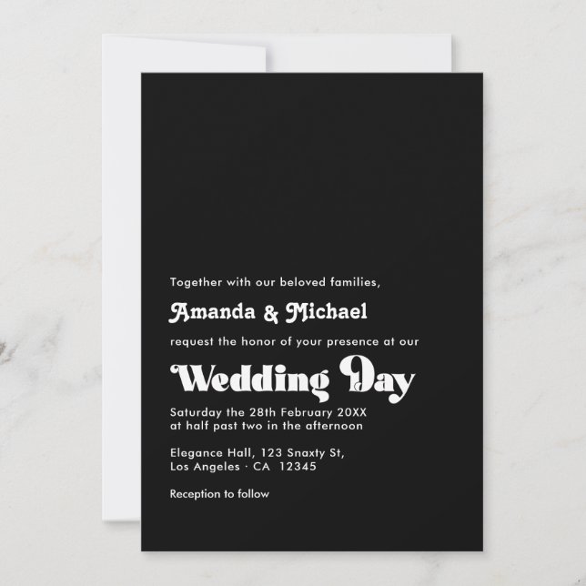 Timeless Black and White Retro Typografy Wedding Einladung (Vorderseite)