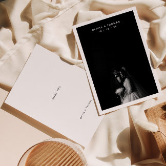 Timeless Black Monochrome Photo Wedding Dankeskarte