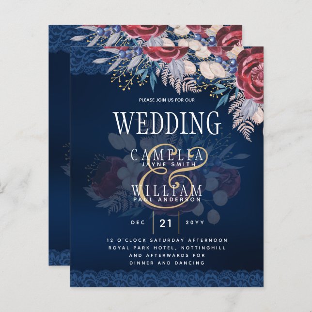 Timeless Blue Burgundy Floral Lace Wedding (Vorne/Hinten)