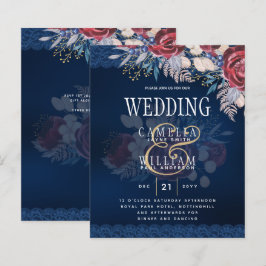 Timeless Blue Burgundy Floral Lace Wedding