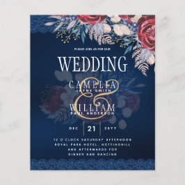 Timeless Blue Burgundy Floral Lace Wedding Flyer