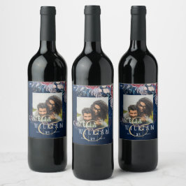 Timeless Blue Burgundy Floral Lace Wedding Weinetikett