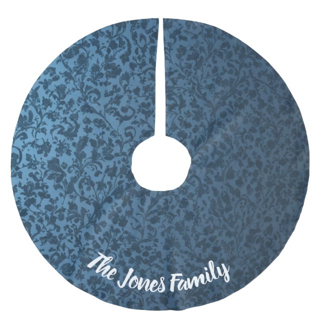 Timeless Blue Floral Viktorianisch Design Weihnach Polyester Weihnachtsbaumdecke (Vorderseite)