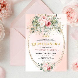 Timeless Blush Roses Eucalyptus Quinceañera Invite Einladung