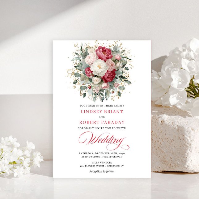 Timeless Boho Blush White Gold Floral Wedding Einladung (Timeless Boho Blush White Gold Floral Wedding Invitation)