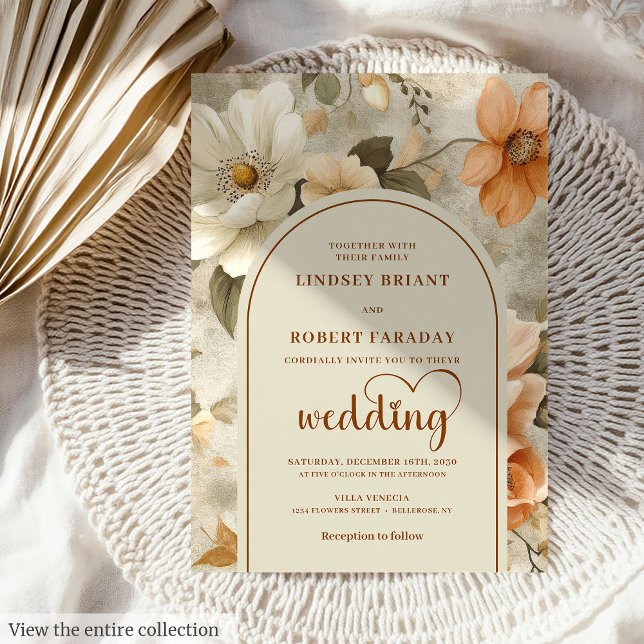 Timeless Boho Copper Ivory Sage Floral Wedding  Einladung (Timeless Boho Copper Ivory Sage Floral Wedding Invitation)