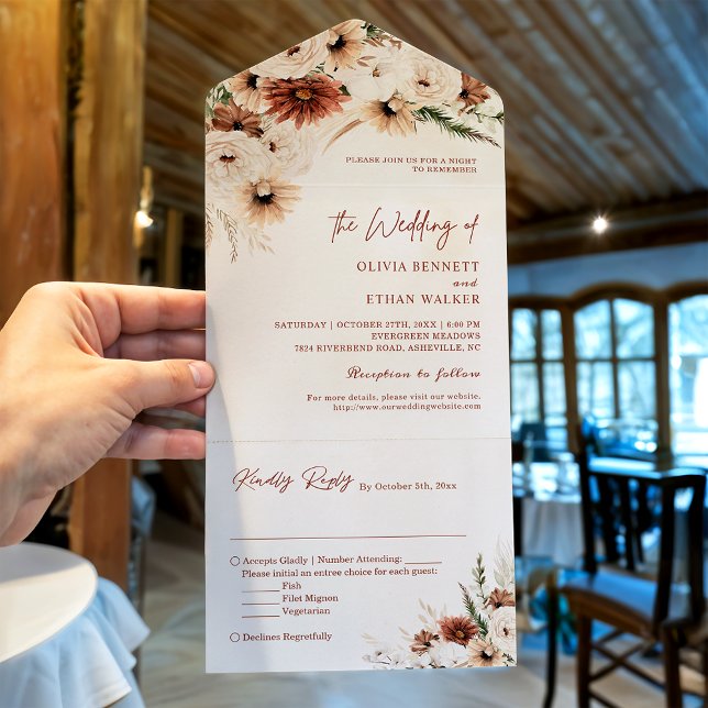Timeless Boho Earthy Toned Floral Wedding All In One Einladung (Von Creator hochgeladen)