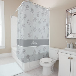 Timeless Botanical Bloom Soft Grey Monogram  Duschvorhang