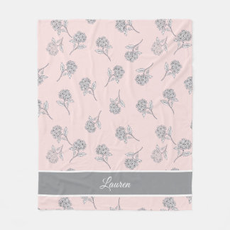 Timeless Botanical Bloom Soft Pink Monogram  Fleec Fleecedecke