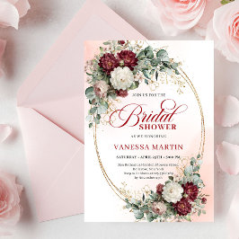 Timeless Burgundy Flowers with Gold Bridal Shower  Einladung