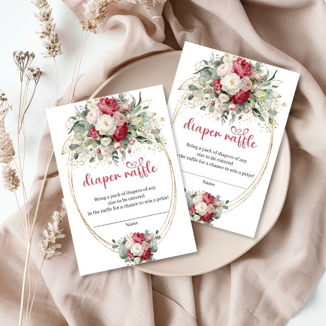 Timeless Burgundy Gold Floral Diaper Raffle Begleitkarte (Timeless Burgundy Gold Floral Diaper Raffle)