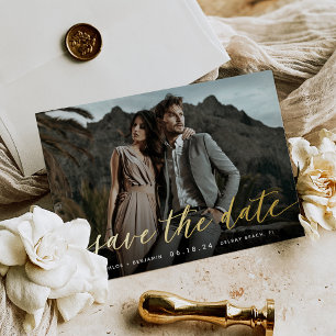 Timeless Calligraphy Photo Save The Date Folieneinladung