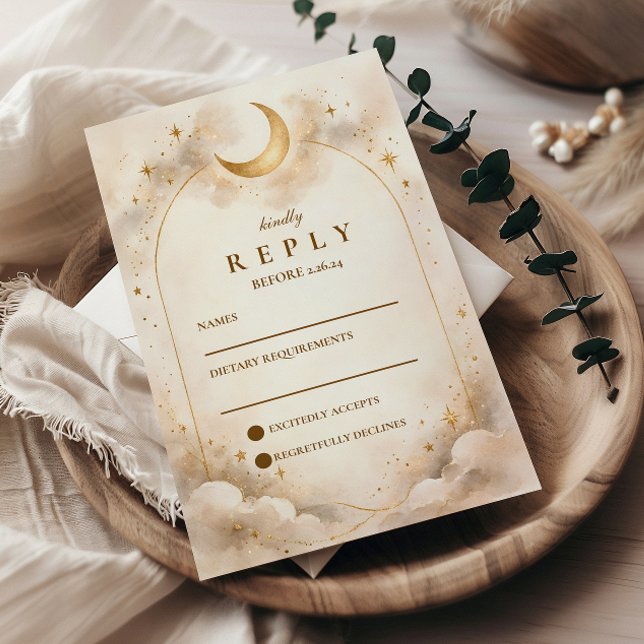 Timeless Celestial Romance Wedding RSVP Karte (Von Creator hochgeladen)