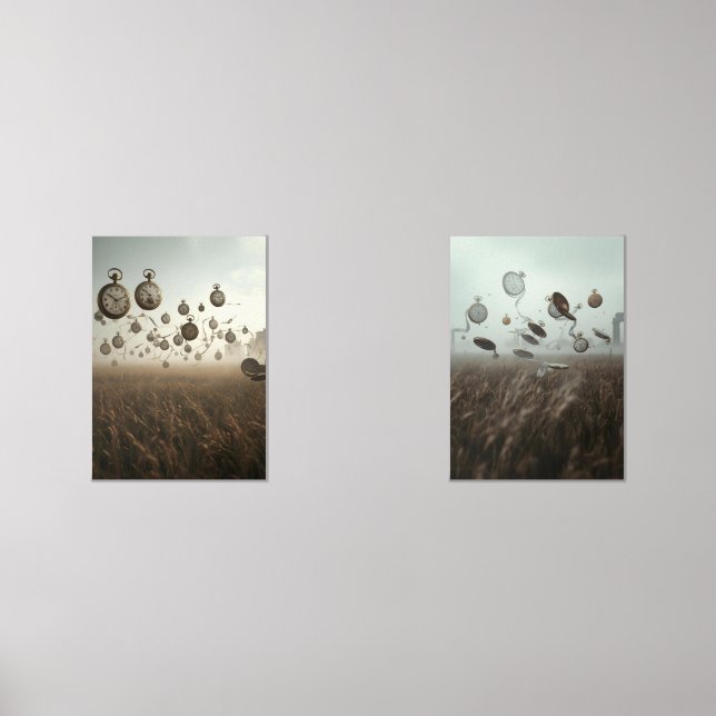 Timeless Drift – Surreal Pocket Watch Art Print Bilderwand Sets (Vorderseite)