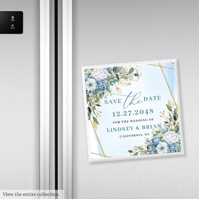 Timeless Dusty Blue White Peony Save the Date Magnet (Timeless Dusty Blue White Peony Save the Date)