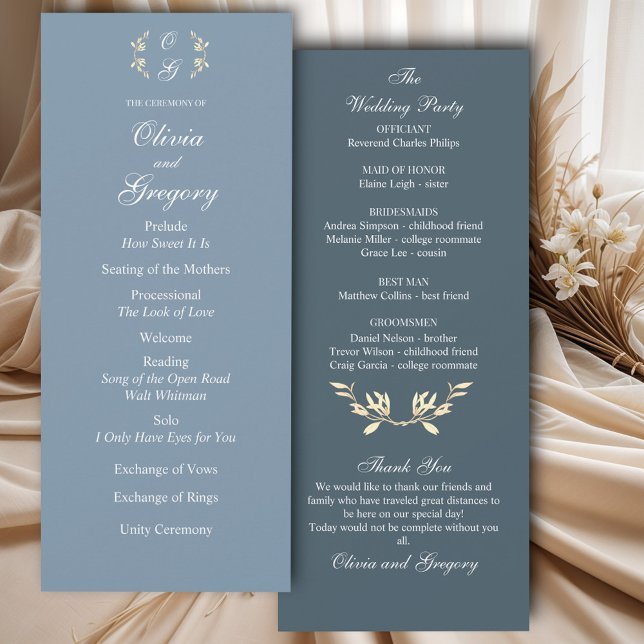 Timeless Floral Symphony in Blue Wedding Program (Von Creator hochgeladen)