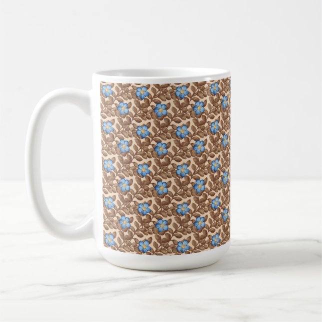 Timeless French Blue and Beige Floral Design Kaffeetasse (Links)