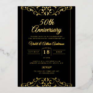 Timeless Gold Black Swirl 50. Hochzeitstag Folieneinladung