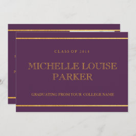 Timeless Gold Lila Foto Abschluss Einladung