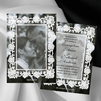 Timeless Lace Frame Photo Formal Wedding Einladung