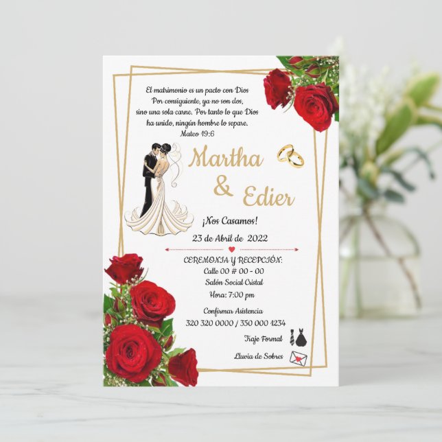 Timeless Love Red Elegance Wedding Invitation  Einladung (Stehend Vorderseite)