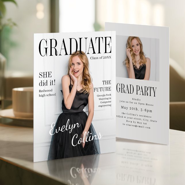 Timeless Magazine Cover Photo Graduation Einladung (Timeless Magazine Cover Photo Graduation Invitation)