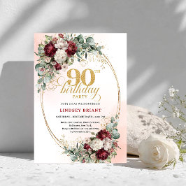 Timeless Maroon Peonies Eucalyptus 90th Birthday Einladung
