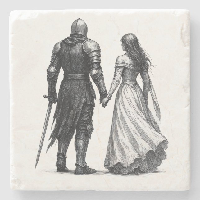 Timeless Medieval Romance Illustration Steinuntersetzer (Vorderseite)