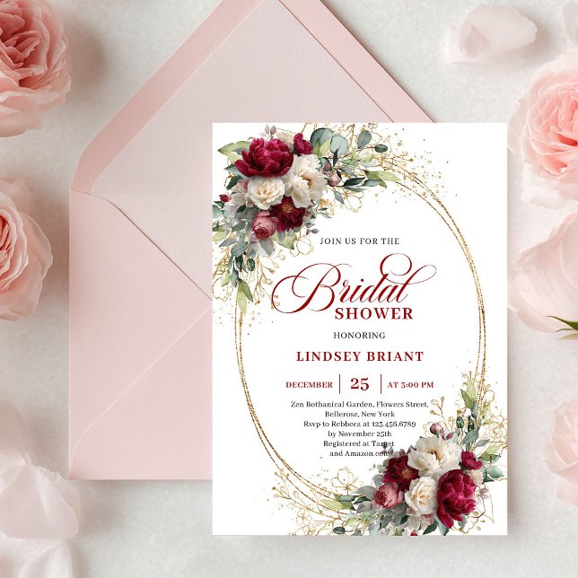 Timeless Merlot Rose Gold Bridal Shower Invitation Einladung (Timeless Merlot Rose Gold Bridal Shower Invitation)