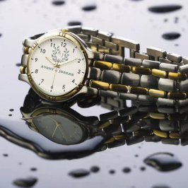 Timeless Monogram Custom Names Pink Background Armbanduhr