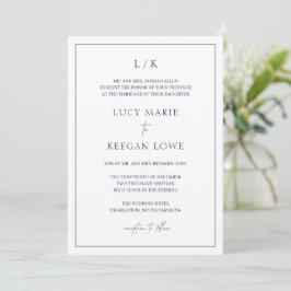 Timeless Monogram Navy Blue Elegant Wedding Einladung