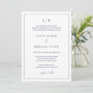 Timeless Monogram Navy Blue Elegant Wedding Einladung