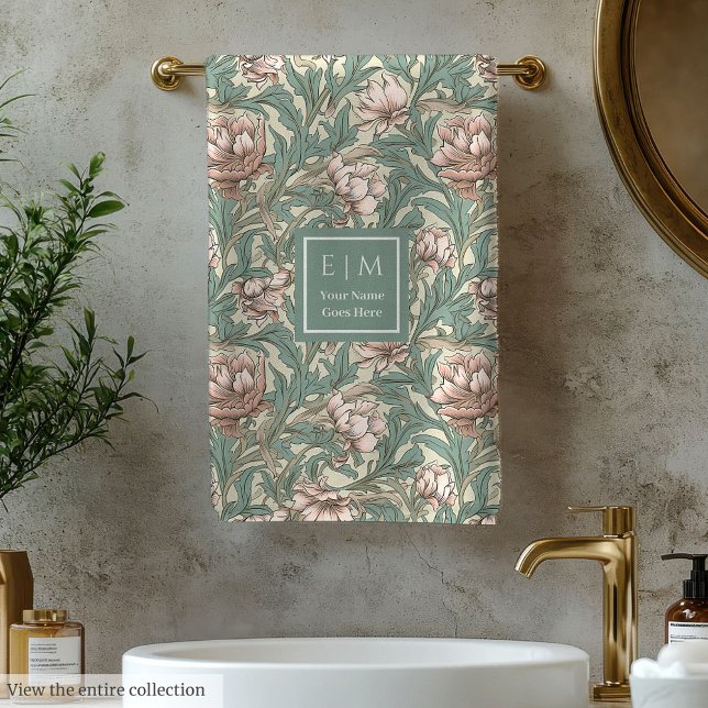 Timeless Morris Inspirierte Pastel Floral Individu Badhandtuch Set (Timeless Morris Inspired Pastel Floral Custom Name Bath Towel Set)