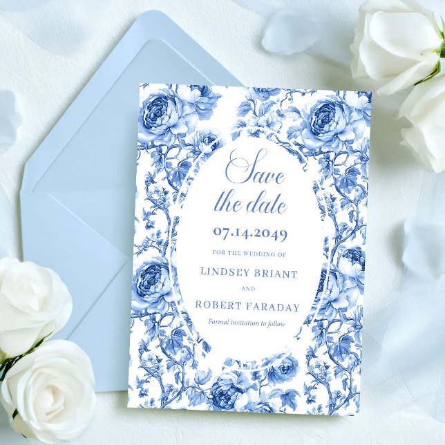 Timeless Navy Roses Save the Date Wedding Card   Ankündigung (Timeless Navy Roses Save the Date Wedding Card Floral)
