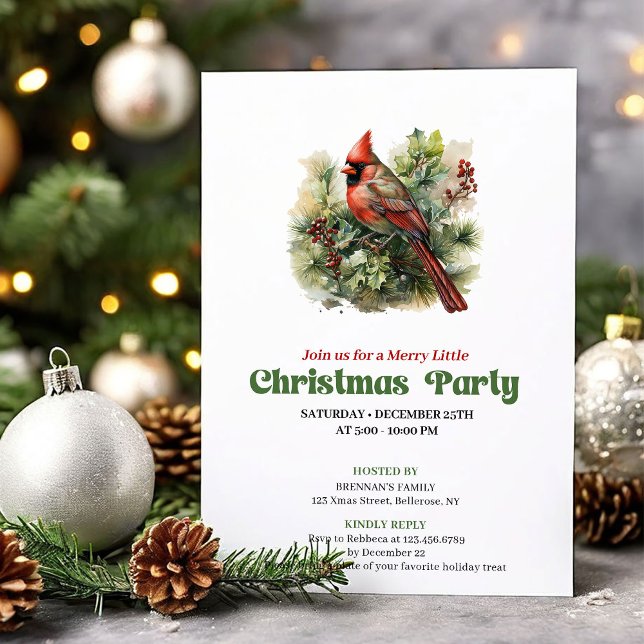 Timeless retro Christmas red cardinal party invite Einladung (Timeless retro Christmas angel party invitation

)