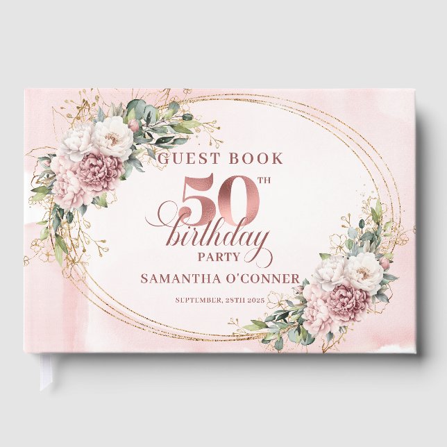 Timeless Rose Gold Blush 50th Birthday Guest Book Gästebuch (Vorderseite)