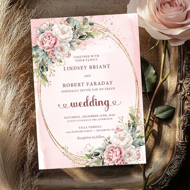 Timeless Rose Gold Blush Greenery Wedding Invites Einladung (Timeless Rose Gold Blush Greenery Wedding Invitation)