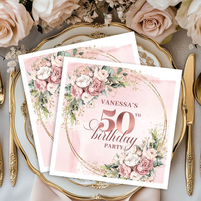 Timeless Rose Gold Dusty Pink 50th Birthday Party  Serviette (Timeless Rose Gold Dusty Pink 50th Birthday Party Napkins

)
